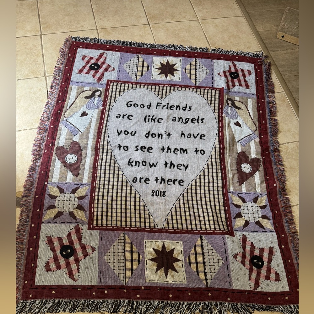 Collections Etc Woven Throw Blanket 48” x 58” Angels Quote Fringe Tapestry